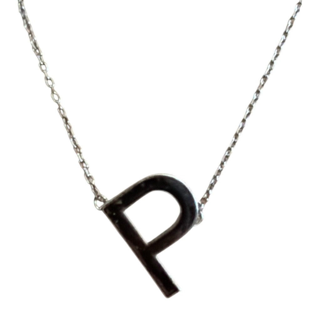 Silver Tone Initial Letter P Block Pendant Cable Chain Necklace Gift Monogram
